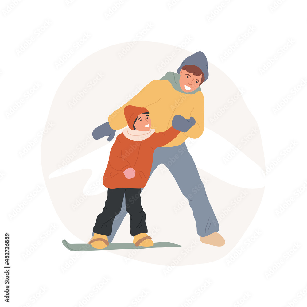 Kids snowboard lessons abstract concept vector illustration. Smiling kids learning to snowboarding, winter extreme sports, people active lifestyle, physical activity abstract metaphor. Kids snowboard lessons abstract concept vector illustration. Smiling kids learning to snowboarding, winter extreme sports, people active lifestyle, physical activity abstract metaphor.