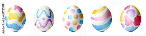 Fototapeta Creative Easter eggs on white background