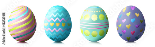 Foto Creative Easter eggs on white background