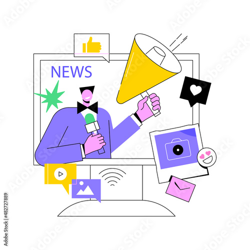 Social media news and tips abstract concept vector illustration. Social media marketing, algorithm news, promote profile, engagement tips, latest updates, content advice abstract metaphor.