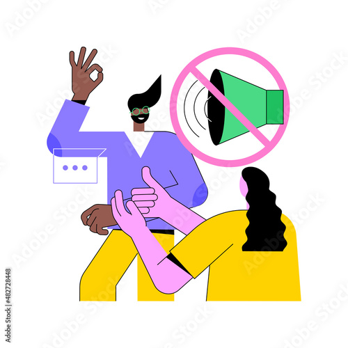 Sign language conversation abstract concept vector illustration. Gesture natural language, sign conversation, voiceless speaking, hand alphabet, manual articulation, deaf people abstract metaphor. photo