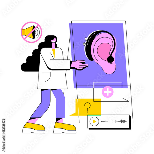 Assistive hearing device abstract concept vector illustration. Hearing assistance equipment, ear device, audiology doctor, assistive technology for deaf people, impaired person abstract metaphor.