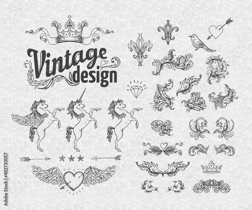Vintage design elements set. Ribbons. Vector illustration.