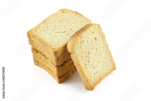 Stack of bread toasts isolated on white background