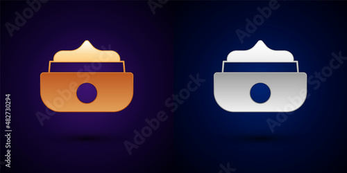 Gold and silver Gel or wax for hair styling icon isolated on black background. Hair cosmetic. Jar with product for styling hair and mustache. Vector
