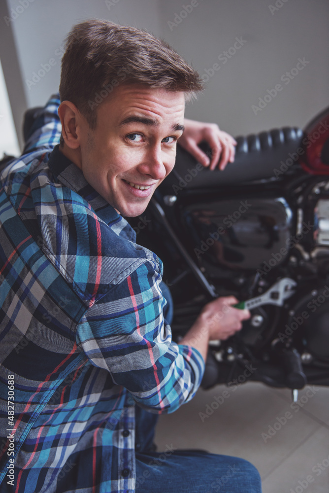 Man with motorbike Man with motorbike