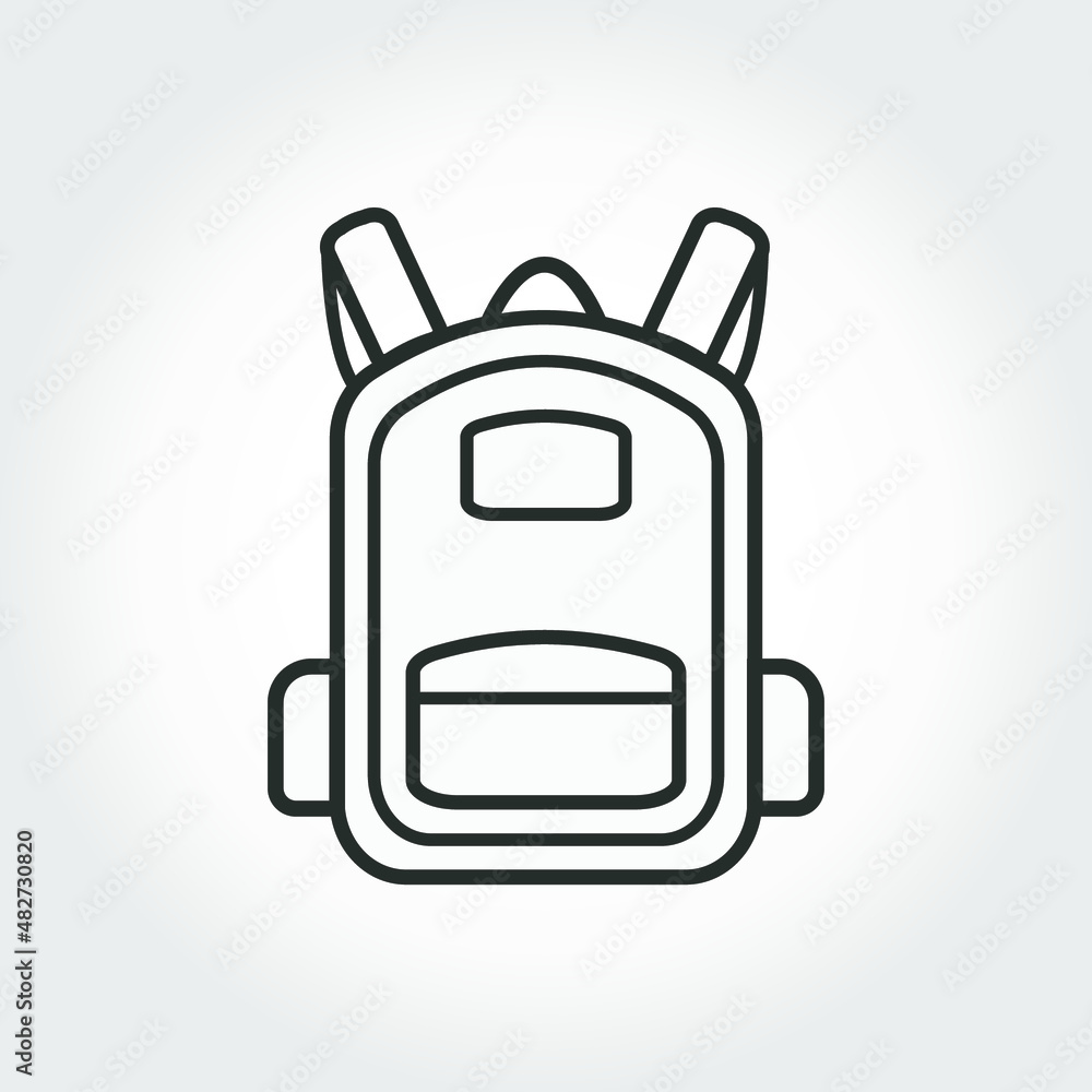 Minimalist backpack icon with side pockets, zipper and two front pockets for high school and college students Minimalist backpack icon with side pockets, zipper and two front pockets for high school and college students