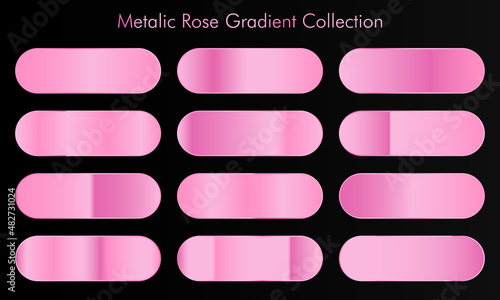 Collection of rose gold gradient backgrounds. Set of pink metallic textures. Vector illustration