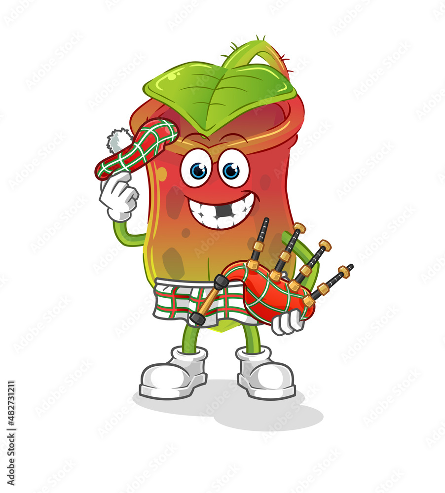 Obraz premium Nepenthes scottish with bagpipes vector. cartoon character