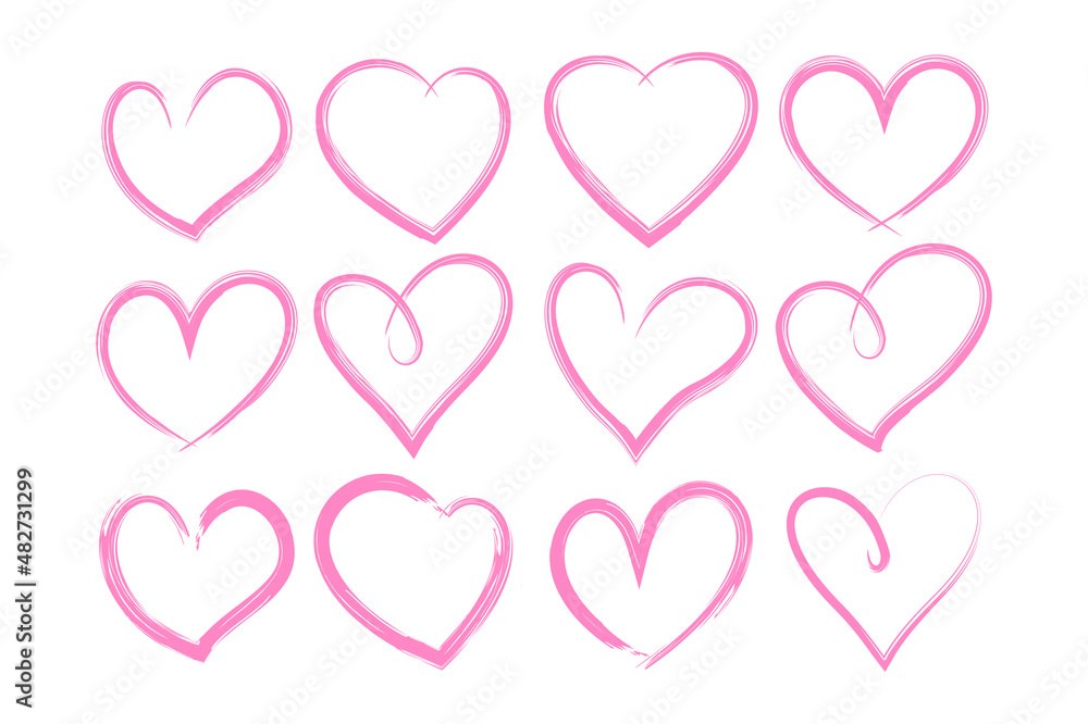 Set  of doodle heart with grunge stroke style