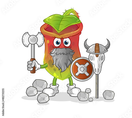 Nepenthes viking with an ax illustration. character vector photo