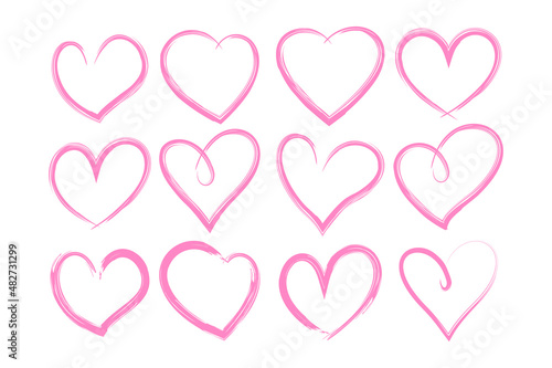 Set  of doodle heart with grunge stroke style