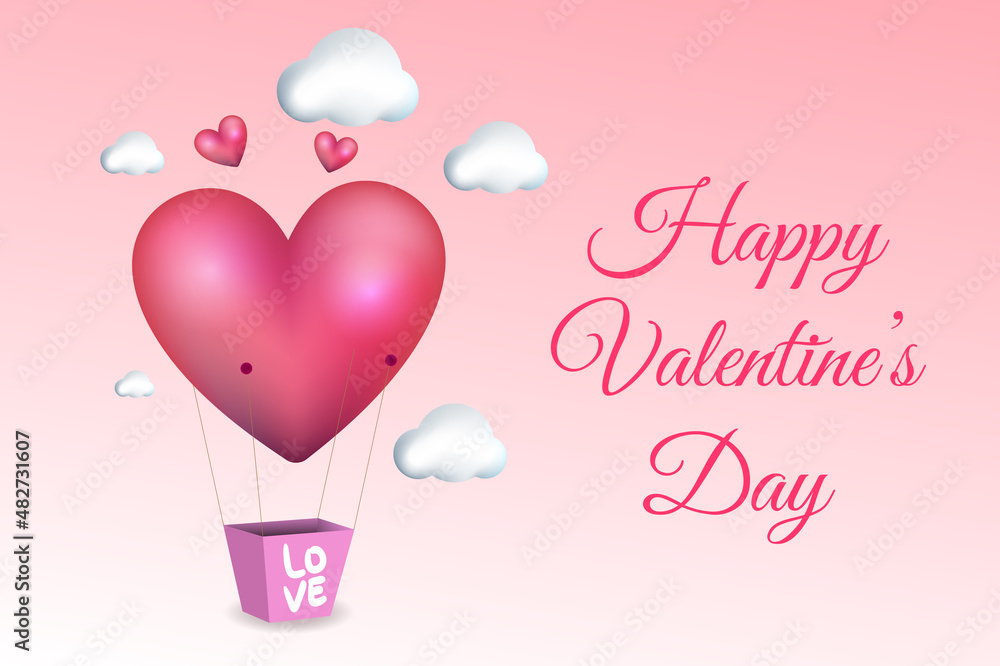 Illstration of heart balloon with sky and greeting text for valentines background and banner