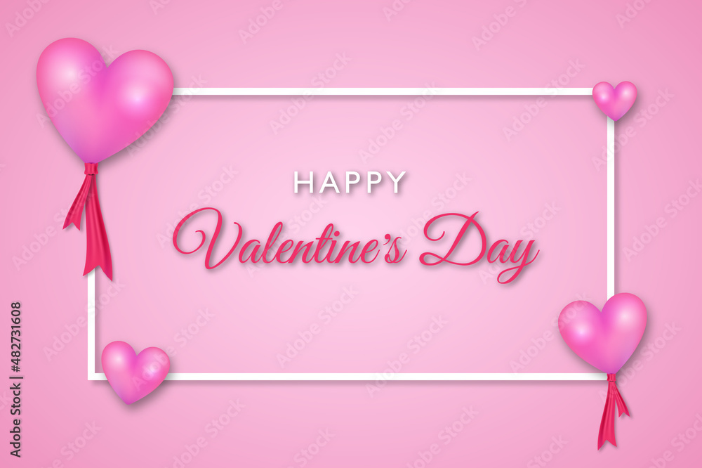 Clean and simple valentines day background with white frame and heart pattern