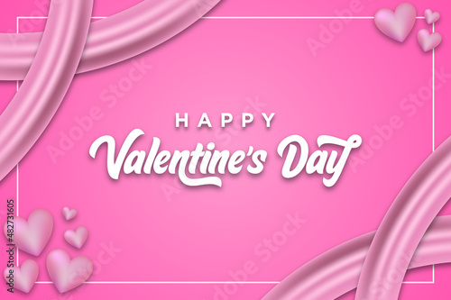 Valentines day background decorated with ribbon, heart pattern and typography