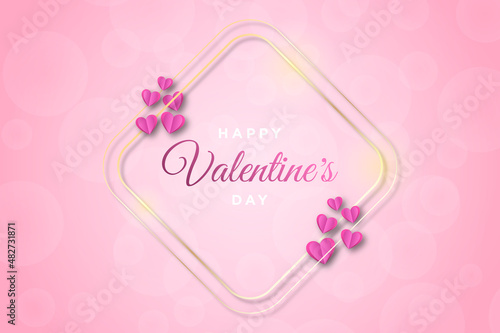 Valentines day background with elegan color and gold frame decorated with heart pattern