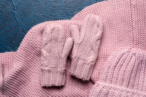 Warm mittens, hat and scarf...