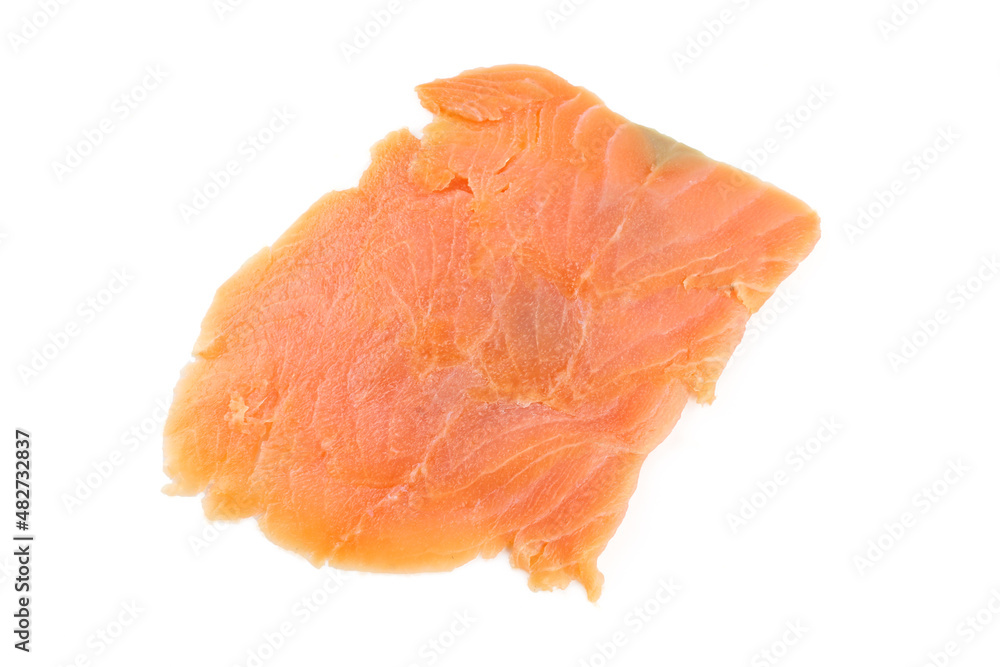 Thin fillet of salmon fish isolated on white background. Sliced meat Thin fillet of salmon fish isolated on white background. Sliced meat