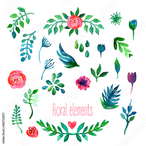 Boho style wedding invitation template. Watercolor illustration.