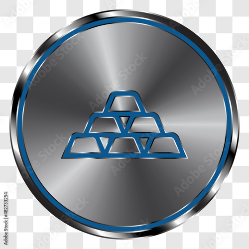 Gold simple icon on metal round button. Transparent grid