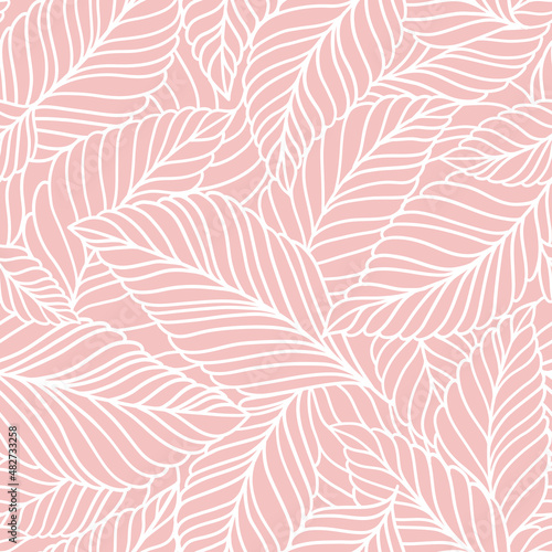 Elegant seamless pattern with delicate leaves. Vector Hand drawn floral background.