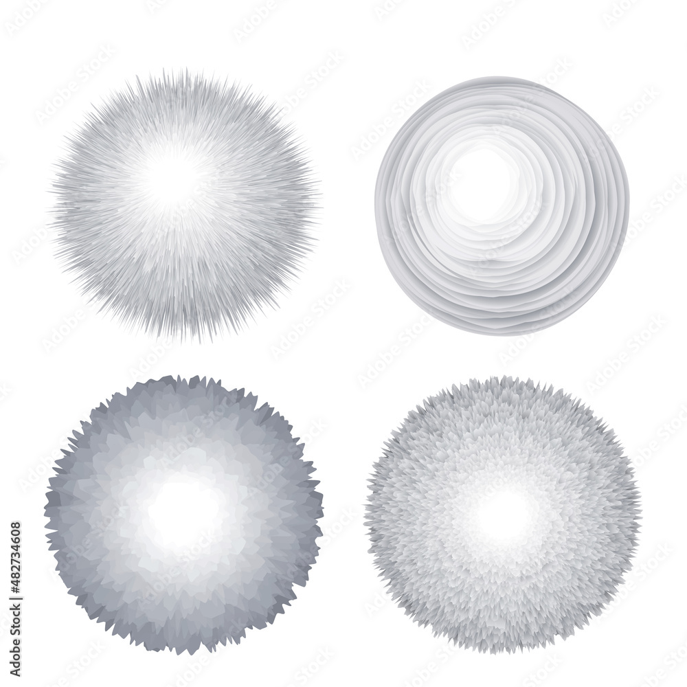a set of white fur pompoms in a modern style. vector illustration a set of white fur pompoms in a modern style. vector illustration