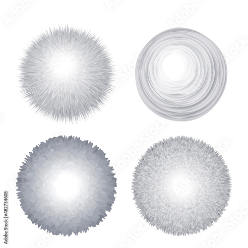 a set of white fur pompoms in a modern style. vector illustration