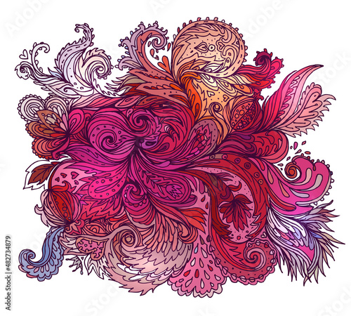 Vector colorful paisley texture with abstract flowers