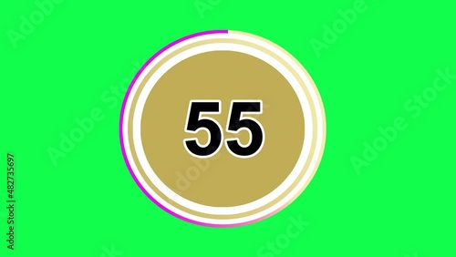 60 second countdown stopwatch animation, green screen photo
