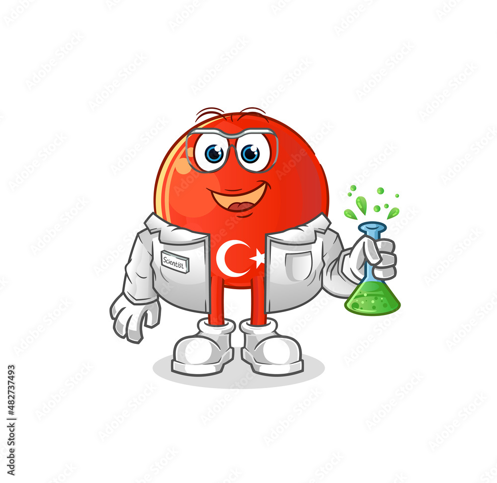 turkish flag scientist character. cartoon mascot vector