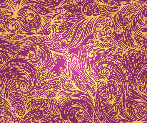 Floral paisley indian vector colorful ornate seamless pattern. Walpaper, text...