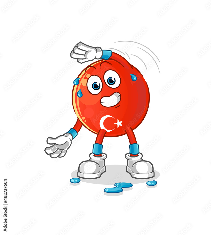 turkish flag stretching character. cartoon mascot vector