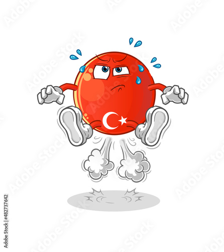 turkish flag fart jumping illustration. character vector