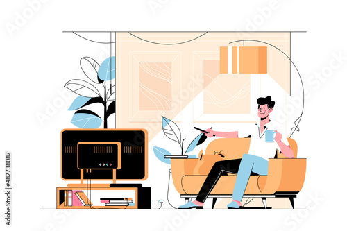 Happy young man sitting in lobby