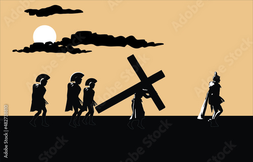 Jesus Christ carrying the cross, of  easter symbol, vector illustration