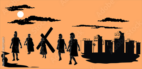 Jesus Christ carrying the cross, of  easter symbol, vector illustration