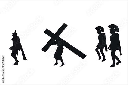 Jesus Christ carrying the cross, of  easter symbol, vector illustration