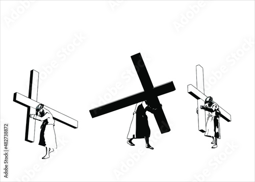Jesus Christ carrying the cross, of  easter symbol, vector illustration