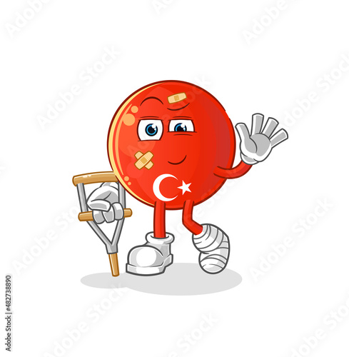 turkish flag sick with limping stick. cartoon mascot vector