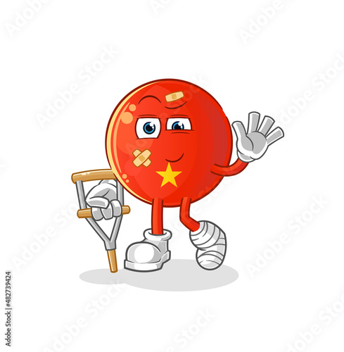 vietnamese flag sick with limping stick. cartoon mascot vector