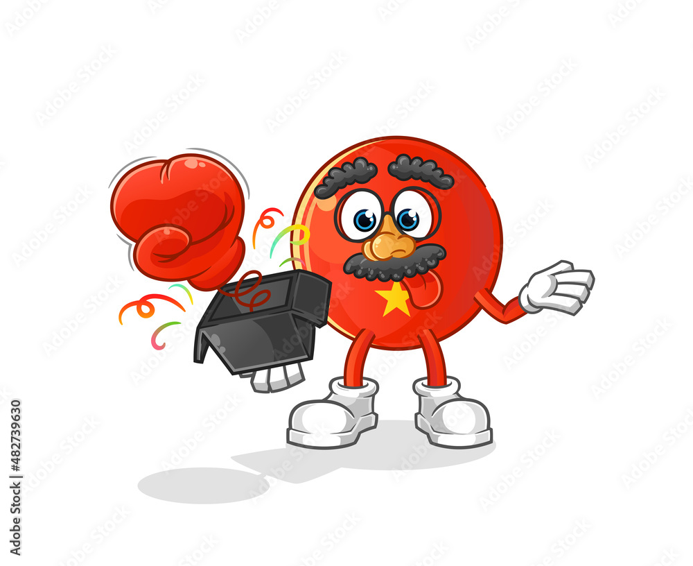 vietnamese flag prank glove in the box. cartoon mascot vietnamese flag prank glove in the box. cartoon mascot