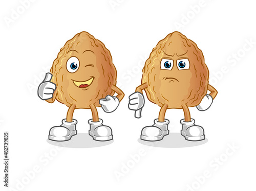 almond thumbs up and thumbs down. cartoon mascot vector