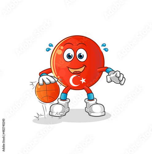 turkish flag dribble basketball character. cartoon mascot vector