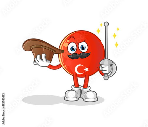 turkish flag fencer character. cartoon mascot vector