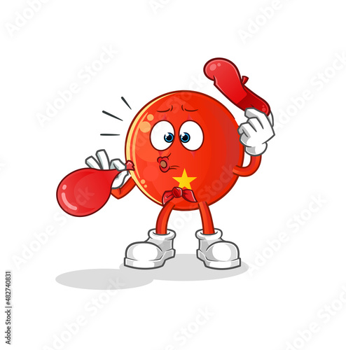 vietnamese flag pantomime blowing balloon. cartoon mascot vector