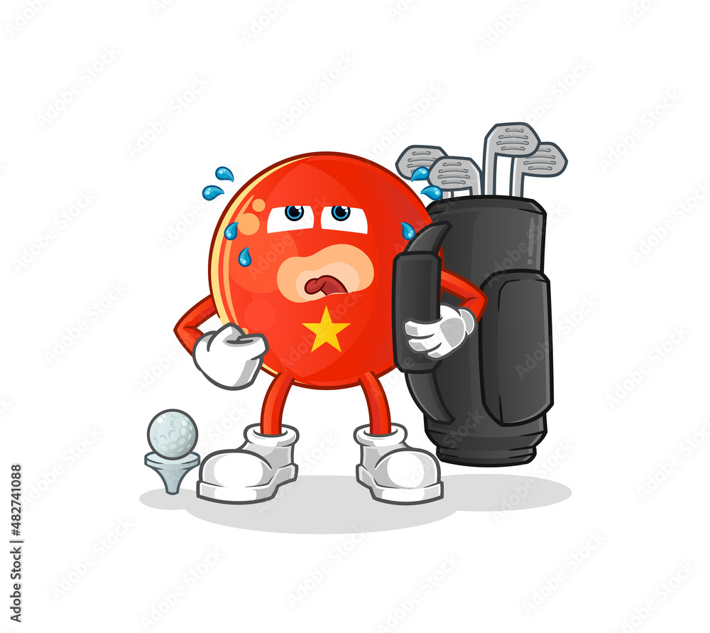 Fototapeta premium vietnamese flag with golf equipment. cartoon mascot vector