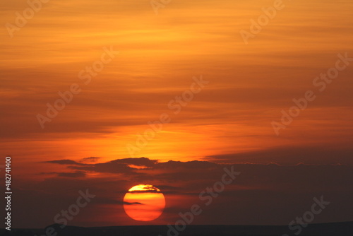 orange sunset over the river