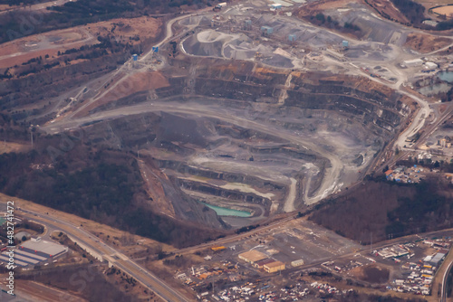 1/22/2022:   Northern Virginia, Virginia, USA:  Aerial view of the Loudoun Quarries in Northern Virginia near Dulles Airport.   This is the proposed site for a waterside development. photo