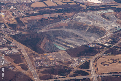 1/22/2022:   Northern Virginia, Virginia, USA:  Aerial view of the Loudoun Quarries in Northern Virginia near Dulles Airport.   This is the proposed site for a waterside development. photo