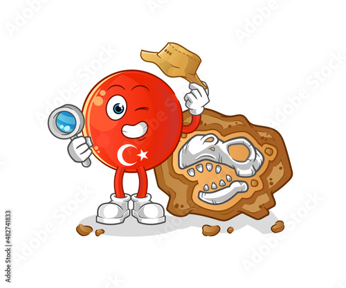 turkish flag archaeologists with fossils mascot. cartoon vector